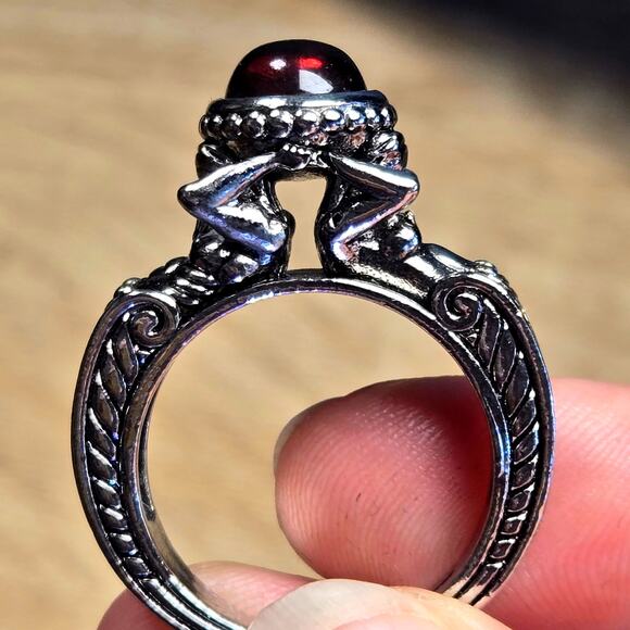 Size 10 Mermaid Sea Red Stone Platinum Ring – Baroque Atlas Deity Design - Picture 4 of 4